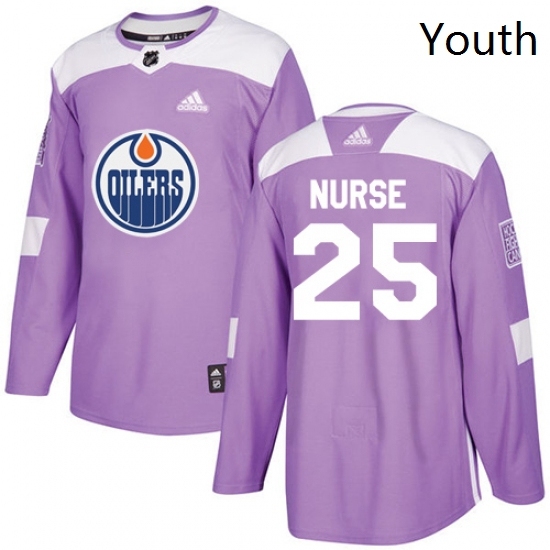 Youth Adidas Edmonton Oilers 25 Darnell Nurse Authentic Purple Fights Cancer Practice NHL Jersey